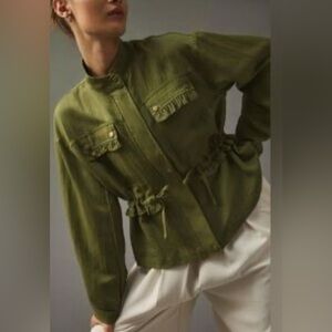 Anthropologie Olive Green Utility Shirt Shacket / Jacket. Zip w snaps, like new